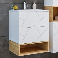 Бриклаер Мебель для ванной Кристалл 60 с зеркалом со шкафчиком белая – фотография-4