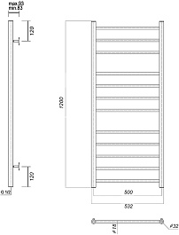 Domoterm Полотенцесушитель Медея П12 (3-4-5) 500x1200 хром – фотография-3