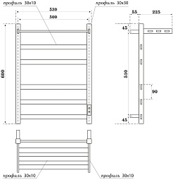 Point Полотенцесушитель электрический Меркурий П5 500x600 PN83856PGR с полкой графит – фотография-4