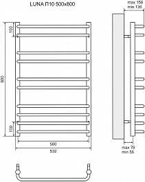 Lemark Полотенцесушитель электрический Luna П10 500x800 хром – фотография-5