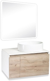 Runo Мебель для ванной Бари 80 Ovale подвесная дуб крафт/белая – фотография-1