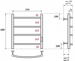 Point Полотенцесушитель электрический П4 500x600 PN04856 хром – фотография-3