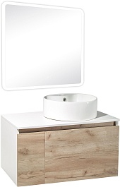 Runo Мебель для ванной Бари 80 Sole подвесная дуб крафт/белая – фотография-1