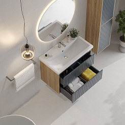 Onika Мебель для ванной Дайлер 80 подвесная графит/дуб сонома – фотография-4