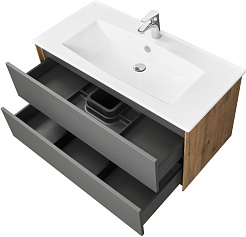 Акватон Мебель для ванной Сохо 100 L подвесная дуб веллингтон/графит софт – фотография-7