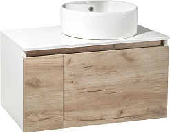 Runo Мебель для ванной Бари 80 Sole подвесная дуб крафт/белая – фотография-2