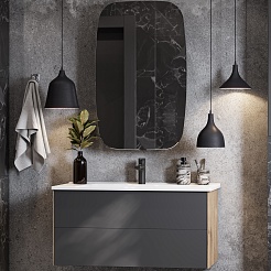 Акватон Мебель для ванной Сохо 100 L подвесная дуб веллингтон/графит софт – фотография-1