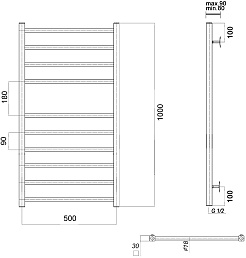 Domoterm Полотенцесушитель Куба П10 500x1000 хром – фотография-4