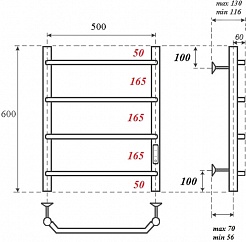 Point Полотенцесушитель электрический П4 500x600 PN06856 хром – фотография-3