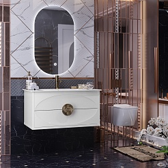 Opadiris Мебель для ванной Ибица 90 с овальным зеркалом подвесная белая/золото – фотография-2