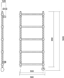 Domoterm Полотенцесушитель электрический Винтаж П5 500x950 АБР ER античная бронза – фотография-4