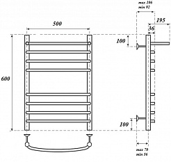 Point Полотенцесушитель электрический П7 500x600 PN05156SPE с полкой хром – фотография-4