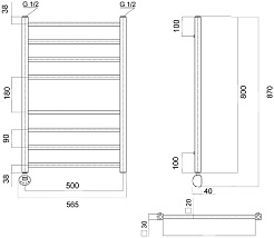 Domoterm Полотенцесушитель электрический Квадро П8 500x800 EL хром – фотография-3