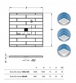 Kolpa San  Поддон для душа Hora tile stone 100x100 antracit – фотография-2