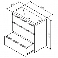 Am.Pm Тумба с раковиной Gem S 75 графит матовый, напольная, с 3 ящиками – фотография-7