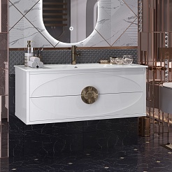 Opadiris Мебель для ванной Ибица 120 с овальным зеркалом подвесная белая/золото – фотография-6