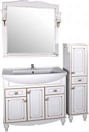 ASB-Woodline Зеркало для ванной Верона 90 белое патина золото, массив ясеня – фотография-2