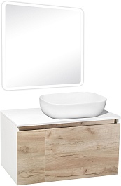 Runo Мебель для ванной Бари 80 Cuatro подвесная дуб крафт/белая – фотография-1