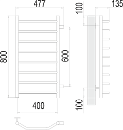 Terminus Полотенцесушитель водяной Виктория П8 400x800 БП600 хром – фотография-3