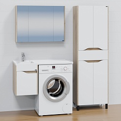 СанТа Мебель для ванной под стиральную машину Сатурн 100 L подвесная белая/дуб австрийский – фотография-2