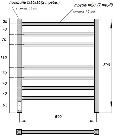 Point Полотенцесушитель электрический Веста П7 500x600 PN70756BR бронза – фотография-3