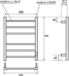 Point Полотенцесушитель электрический Меркурий П6 500x600 PN83856 хром – фотография-3