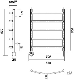 Domoterm Полотенцесушитель электрический Калипсо П5 500x600 EL хром – фотография-3