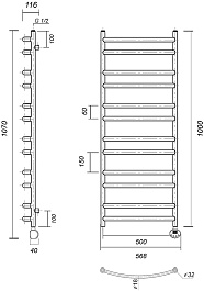 Domoterm Полотенцесушитель электрический Калипсо П12 500x1000 ER золото – фотография-2