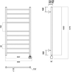 Domoterm Полотенцесушитель электрический Медея П10 500x1000 ER золото – фотография-3