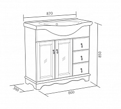 Bas Тумба с раковиной Варна 85 белый, глухие дверцы, 3 ящика – фотография-2