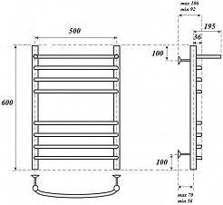 Point Полотенцесушитель водяной П7 500x600 PN05156S с полкой хром – фотография-3