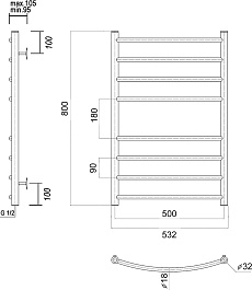 Domoterm Полотенцесушитель Калипсо П8 500x800 хром – фотография-4