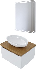 Mixline Мебель для ванной Виктория 60 L подвесная белая софт/дуб светлый – фотография-1