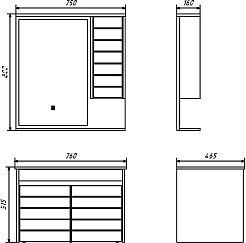 Comforty Зеркальный шкаф Кемер 75 R антрацит/дуб темно-коричневый – фотография-9