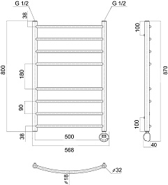 Domoterm Полотенцесушитель электрический Калипсо П8 500x800 ER хром – фотография-4