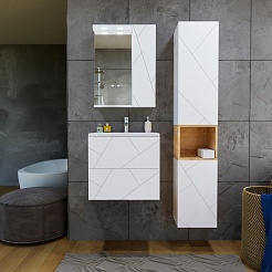 Бриклаер Мебель для ванной Кристалл 60 с зеркалом со шкафчиком белая – фотография-2