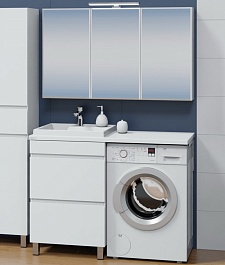 СанТа Мебель для ванной под стиральную машину Марс 120 L 2 ящика белая – фотография-1