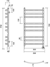 Domoterm Полотенцесушитель электрический Калипсо П9 500x700 ER золото – фотография-3