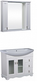 Bas Мебель для ванной Варна 105 белый, вставки стекло, 3 ящика, зеркало-шкаф – фотография-1