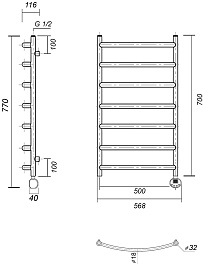 Domoterm Полотенцесушитель электрический Калипсо П7 500x700 ER золото – фотография-3