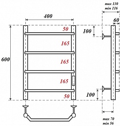 Point Полотенцесушитель электрический П4 400x600 PN06846 хром – фотография-3