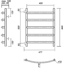 Domoterm Полотенцесушитель Калипсо П5 400x600 (500) хром – фотография-3