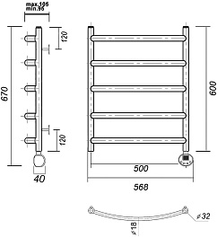 Domoterm Полотенцесушитель электрический Калипсо П5 500x600 ER хром – фотография-3